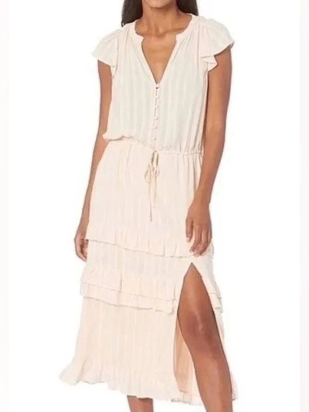 Paige Illyria Blush Pink Ruffle Midi Dress